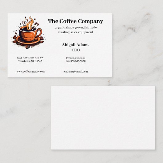 ブラウンコーヒーカップ豆の販売ロースト生産者の店 名刺 (正面/裏面)