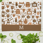 ブラウンコーヒータイムモノグラム キッチンタオル (折り畳み)