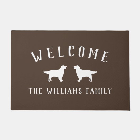 ブラウンゴールデンレトリバーウェルカムファミリーネーム ドアマット (正面)