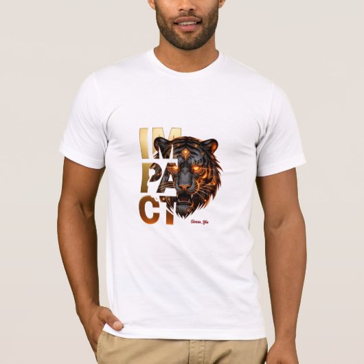ブラウンゴールドタイガー 'IMPACT' - 大胆なゴールドの美学 Tシャツ (正面)