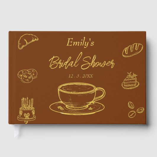ブラウンゴールドラブはコーヒーをブレンドしている  ブライズシャワーのお祝い ゲストブック (正面)