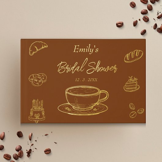 ブラウンゴールドラブはコーヒーをブレンドしている  ブライズシャワーのお祝い ゲストブック