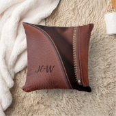 ブラウンサテンと解凍レザー クッション (ブランケット)