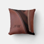 ブラウンサテンと解凍レザー クッション (正面)