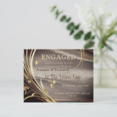 ブラウンサテン&フラワーきらめく婚約 インビテーションポストカード (スタンド正面)