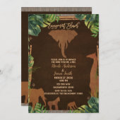 ブラウンサファリジャングル動物園動物婚約シャワー 招待状 (正面/裏面)