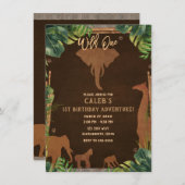 ブラウンサファリジャングル動物野獣ワン第1パーティー 招待状 (正面/裏面)