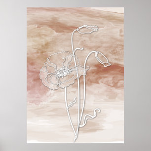 ブラウンサンド抽象芸術水の色とケシ2 ポスター