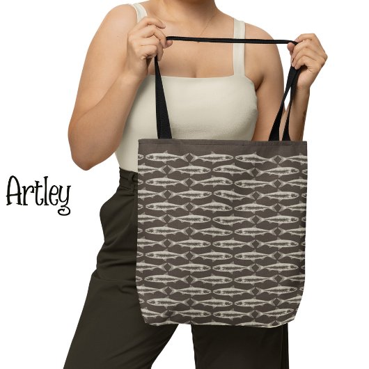 ブラウンサーディンアートパターンフィッシュスケッチ トートバッグ