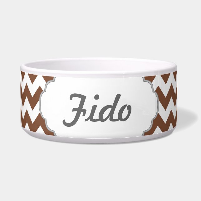 ブラウンシェブロンのジグザグパターン ボウル (正面)