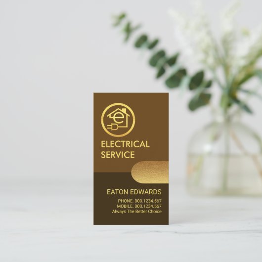 ブラウンシェード金ゴールドレターeホーム回路 名刺 (スタンド正面)