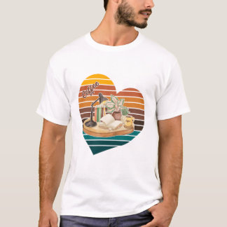 ブラウンシュガーコーヒーと本 レトロな読書コーナーハート Tシャツ
