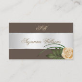 ブラウンシルバーデカールかわいいバラフラワーとイニシャル 名刺 (正面)