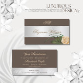 ブラウンシルバーデカールかわいいバラフラワーとイニシャル 名刺