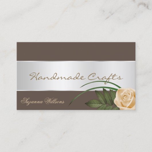 ブラウンシルバーデコールゴージャスなバラの花と写真 名刺 (正面)