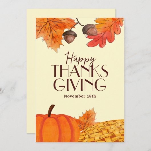 ブラウンシンプルハッピー感謝祭ソーシャルメディア 招待状 (正面/裏面)