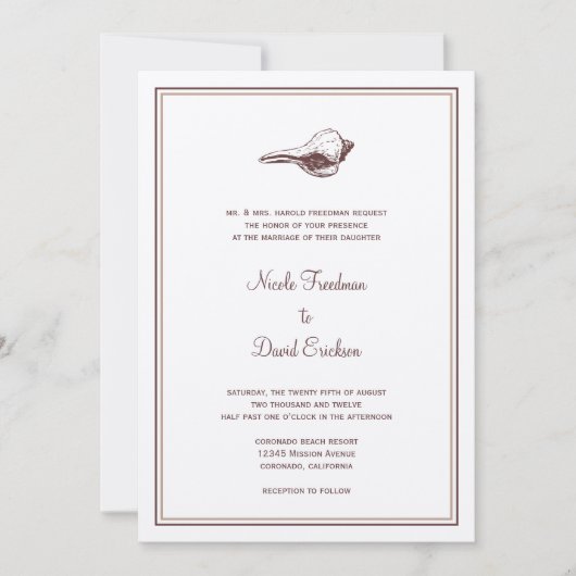 ブラウンシーシェルシンプル結婚式招待状 招待状 (正面)