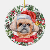 ブラウンシーズー(犬)ツカスタムーサンタドッグクリスマスオーナメント セラミックオーナメント (裏面)