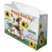 ブラウンジャージーカウガールヒマワリ子供の誕生日 ラージペーパーバッグ (裏面アングル)