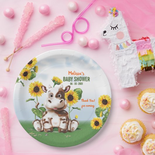 ブラウンジャージー牛ひまわり赤ちゃんシャワー ペーパープレート (パーティー)