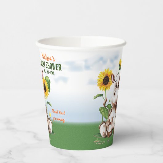 ブラウンジャージー牛ひまわり赤ちゃんシャワー 紙コップ (左)