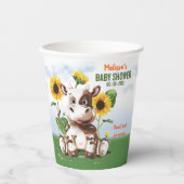 ブラウンジャージー牛ひまわり赤ちゃんシャワー 紙コップ (正面)