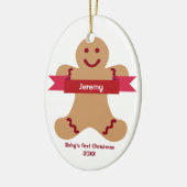 ブラウンジンガーブレッド赤いバナー名ベビー最初 セラミックオーナメント (左)