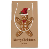 ブラウンジンジャーブレッドクリスマスクッキーと文字 スモールペーパーバッグ (正面)