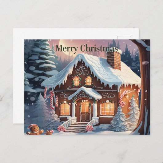 ブラウンジンジャーブレッドハウスメリークリスマスポストカード ポストカード (正面/裏面)