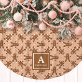 ブラウンジンジャーブレッドマン モノグラム クリスマス ブラッシュドポリエステルツリースカート