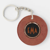 ブラウンスエードレザーフローラデザイン キーホルダー (正面)