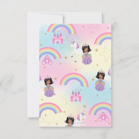 ブラウンスキンプリンセスとレインボーユニコーン誕生日 サンキューカード (裏面)