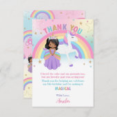 ブラウンスキンプリンセスとレインボーユニコーン誕生日 サンキューカード (正面/裏面)