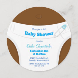 ブラウンスキン&おむつブルー | ベビーシャワー招待状 招待状