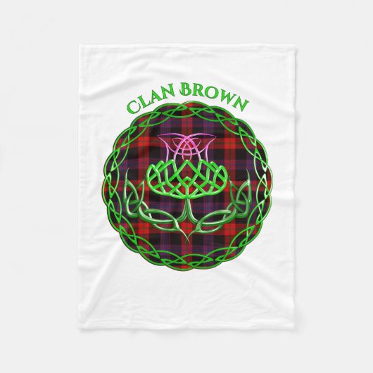 ブラウンスコットランドタータンチェックケルトのアザミ フリースブランケット (正面)