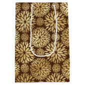 ブラウンスタイリッシュと金ゴールドのダリアスのパターン ミディアムペーパーバッグ (裏面)