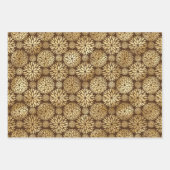 ブラウンスタイリッシュと金ゴールドのダリアスのパターン ラッピングペーパーシート (正面)