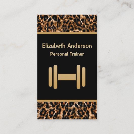 ブラウンスタイリッシュヒョウ印刷パーソナルトレーナー 名刺 (正面)