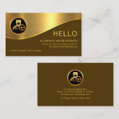 ブラウンスタイリッシュレイヤ金ゴールドウェーブショーファ 名刺 (正面/裏面)