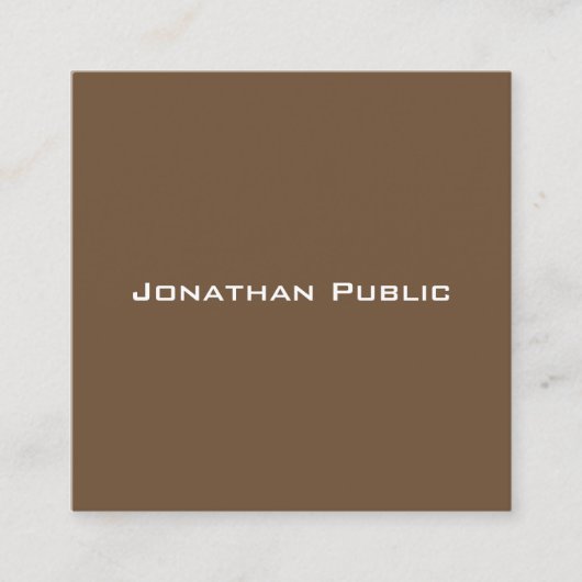ブラウンスタイリッシュ芸術的シンプルトレンディープレーン スクエア名刺 (正面)