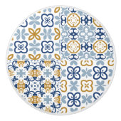 ブラウンスチールネイビーブルーポルトガルのタイルイラストレーション セラミックノブ (正面)