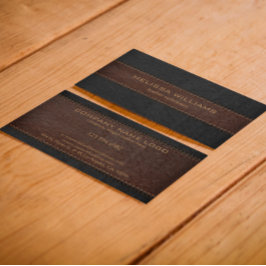 ブラウンステッチとブラックステッチのレザーテクスチャ 名刺