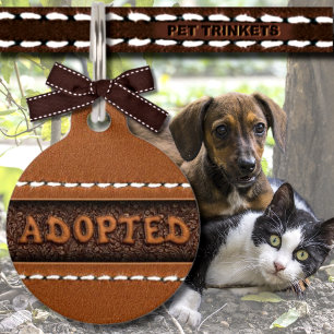 ブラウンステッチ革エンボス採用ドッグキャット ペット　ネームタグ