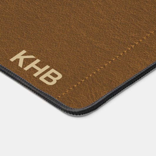 ブラウンステッフェイクチレザー&レオパード – モノグラム デスクマット (コーナー)