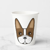 ブラウンストライプのブフランスのルドッグ顔 紙コップ (裏面)