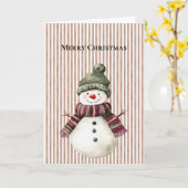 ブラウンストライプクリスマス雪だるま カード (黄色い花)