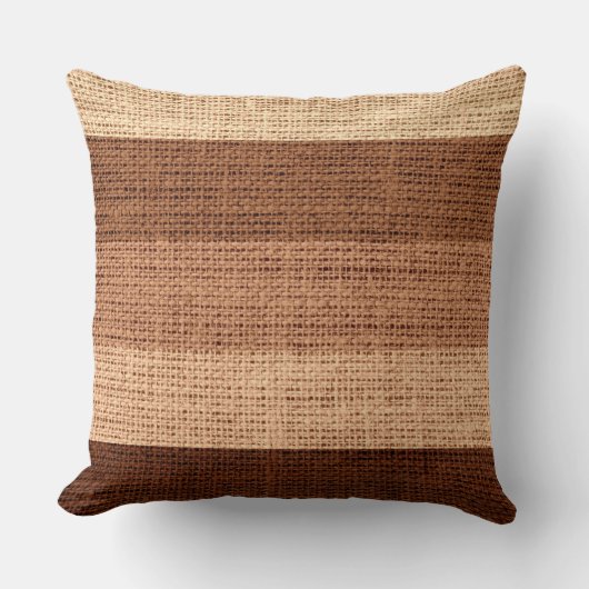 ブラウンストライプズバーラップリネン素朴ジュテ クッション (正面)