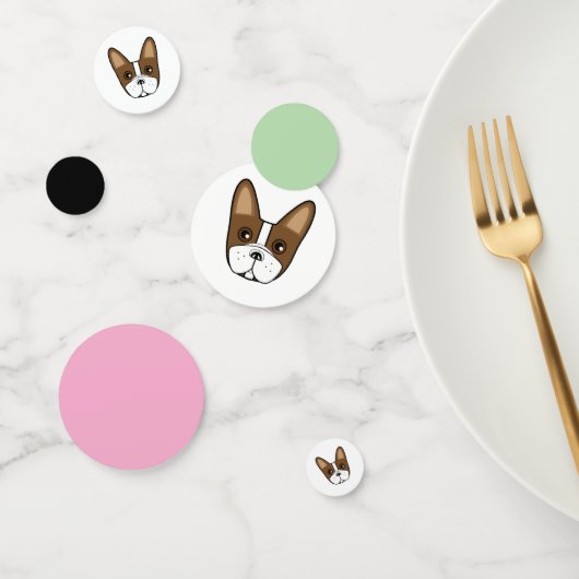 ブラウンストライプフランスのブルドッグ顔テーブル紙吹雪 コンフェッティ (グループ)