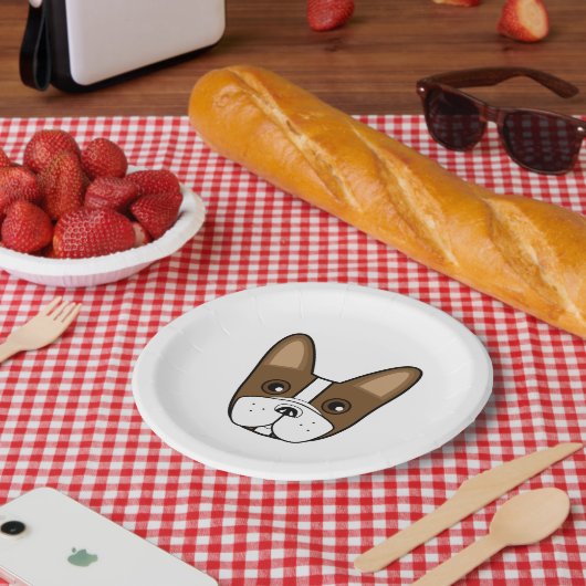 ブラウンストライプフランスのブルドッグ顔 ペーパープレート (ピクニック)