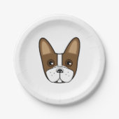 ブラウンストライプフランスのブルドッグ顔 ペーパープレート (正面)